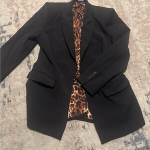 Express Black Blazer with Leopard Print Lining Size Large
